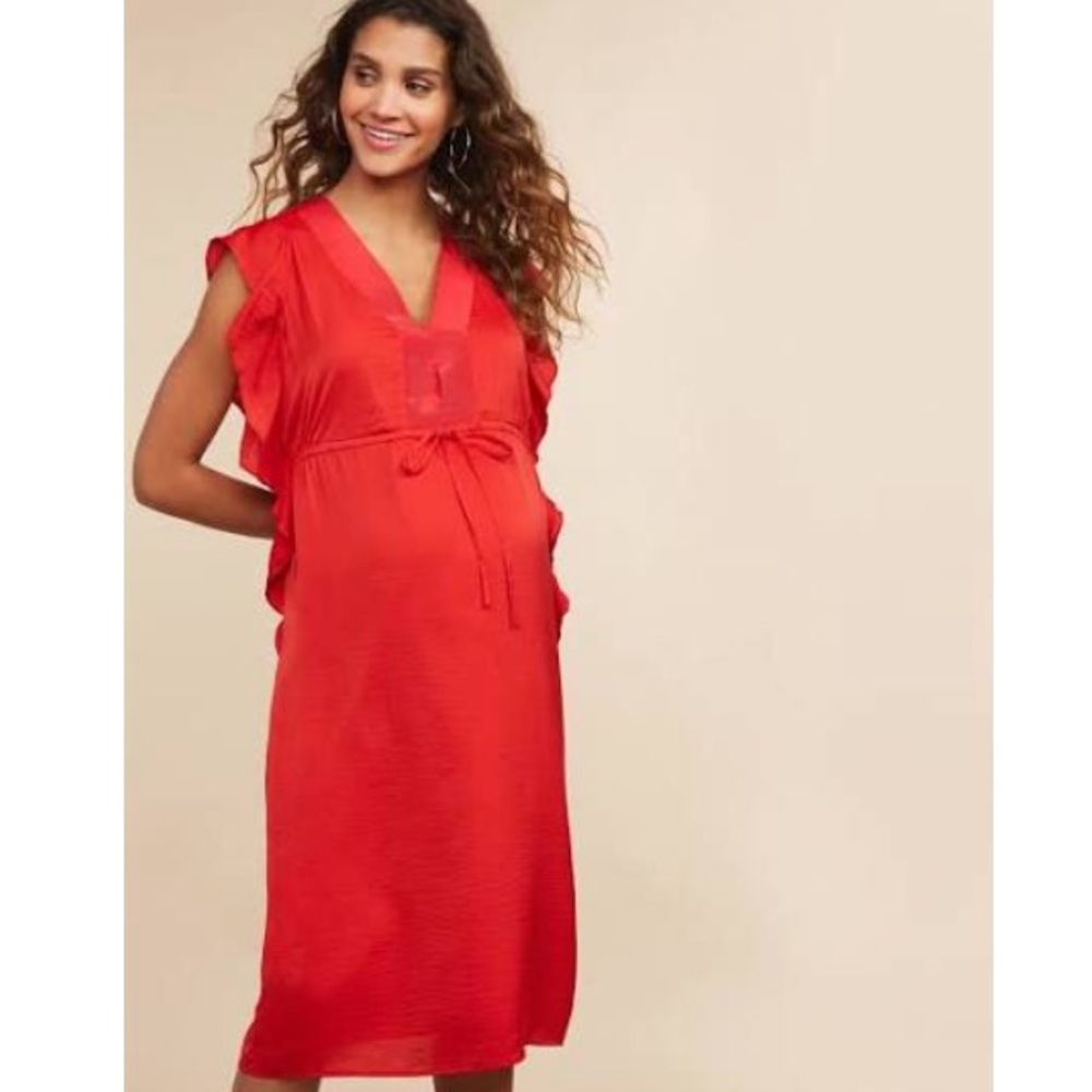 Motherhood Maternity Red Flutter Sleeve Dress (L)